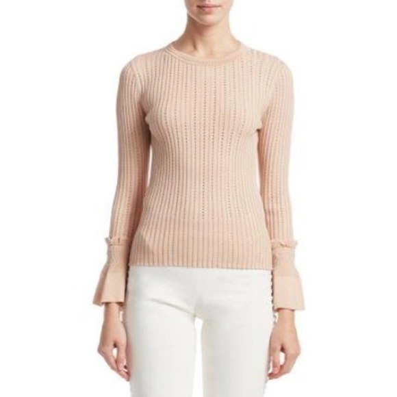 Jonathan Simkhai Perforated Knit Sweater Blush Pink Women Sz Medium Bell Sleeve - Picture 1 of 9
